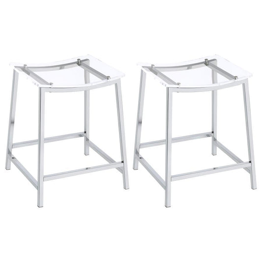 Jovani - Acrylic Backless Counter Height Bar Stools (Set of 2) - Clear And Chrome
