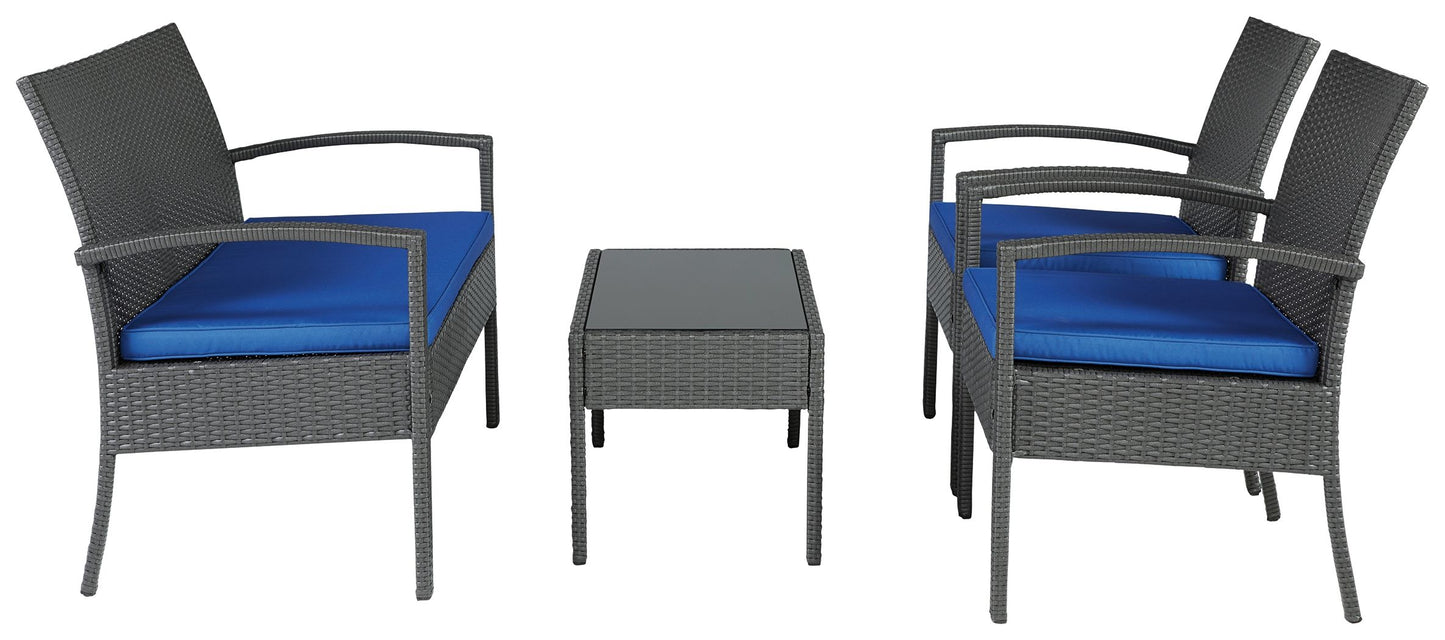 Alina - Gray / Blue - Love/Chairs/Table Set (Set of 4)