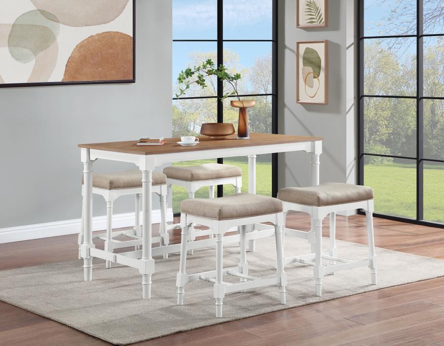 5-Piece Counter Height Dining Set - Brown And White