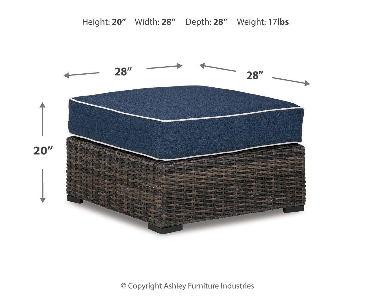 Grasson - Brown / Blue - Ottoman With Cushion