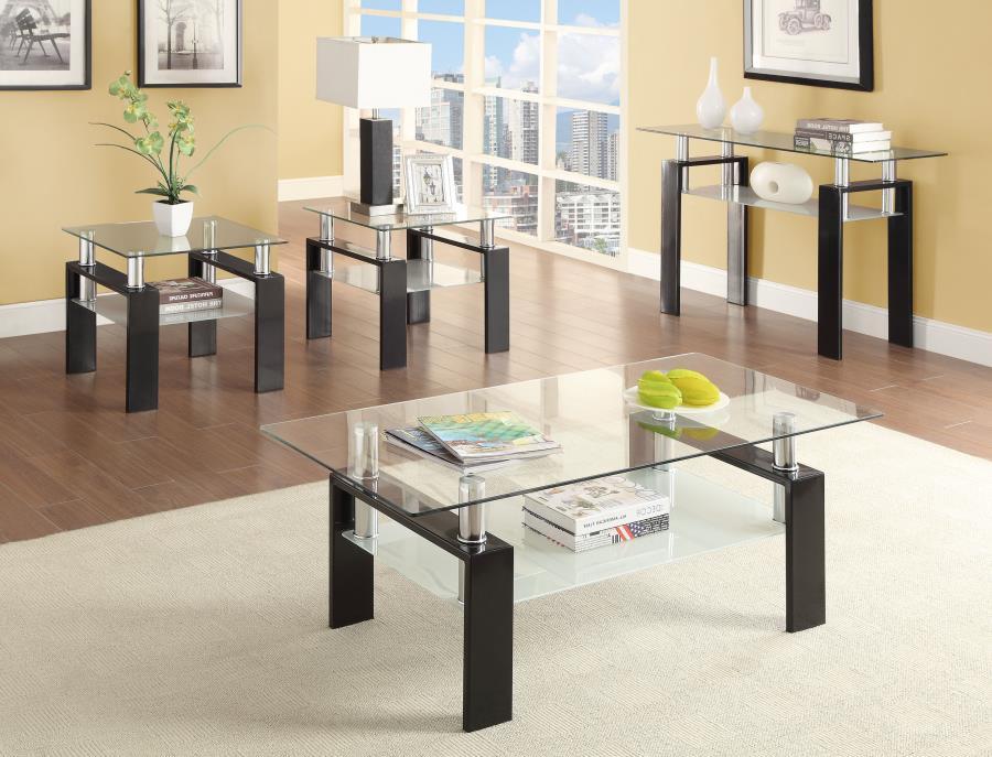 Dyer - Tempered Glass Coffee Table With Shelf - Black