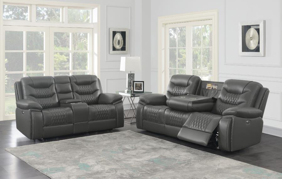 Flamenco - Tufted Upholstered Power Loveseat With Console - Charcoal