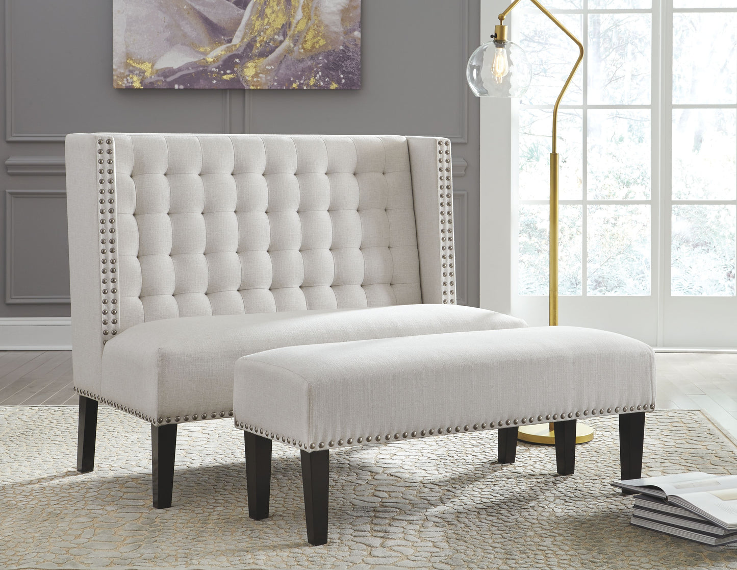 Beauland - Ivory - Accent Bench - Button Tufting