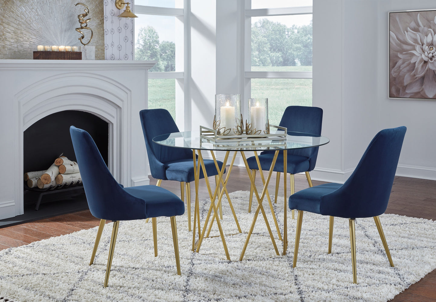 Wynora - Gold Finish - 5 Pc. - Dining Room Table, 4 Upholstered Side Chairs