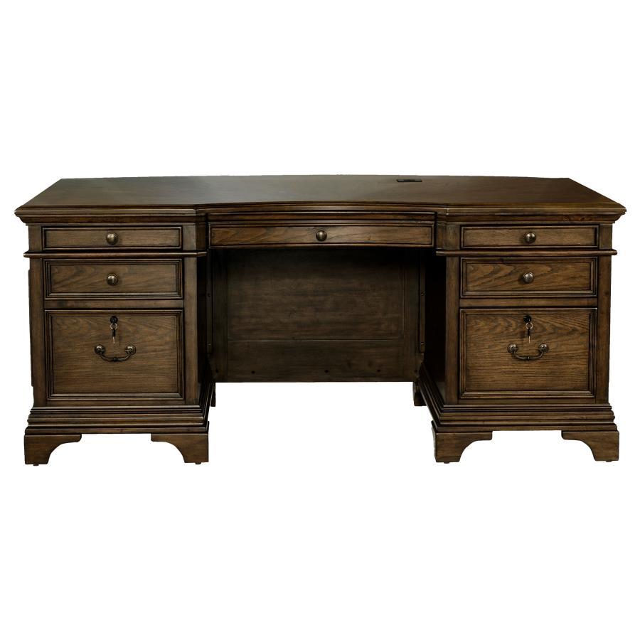 Hartshill - Executive Desk With File Cabinets - Burnished Oak