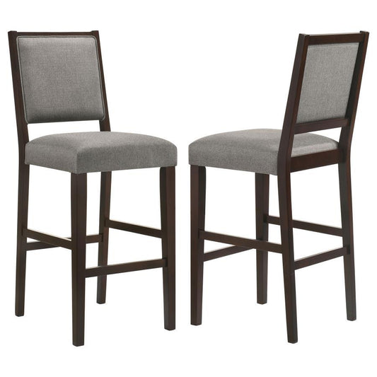 Bedford - Upholstered Open Back Bar Stools With Footrest (Set of 2) - Gray And Espresso