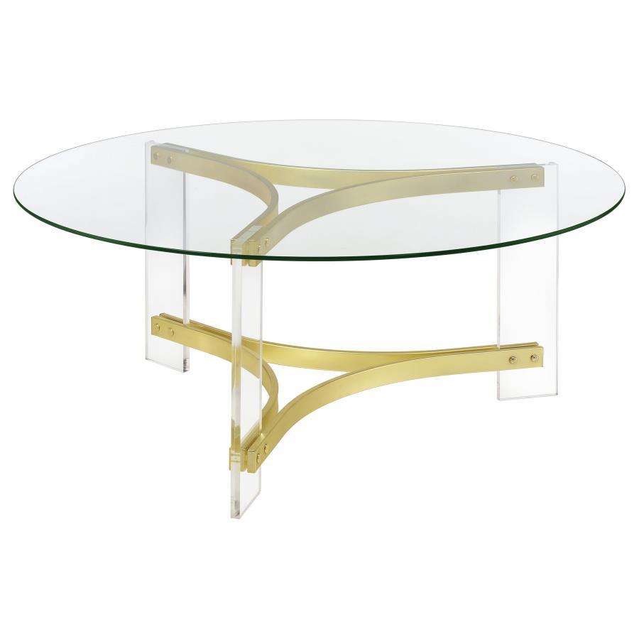 Janessa - Round Glass Top Coffee Table With Acrylic Legs - Clear and Matte Brass