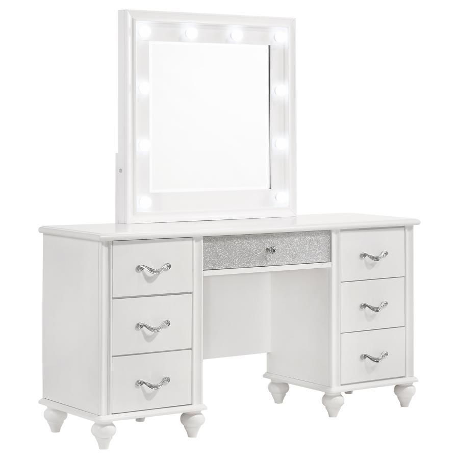 Barzini - 7-Drawer Vanity Desk With Lighted Mirror - White