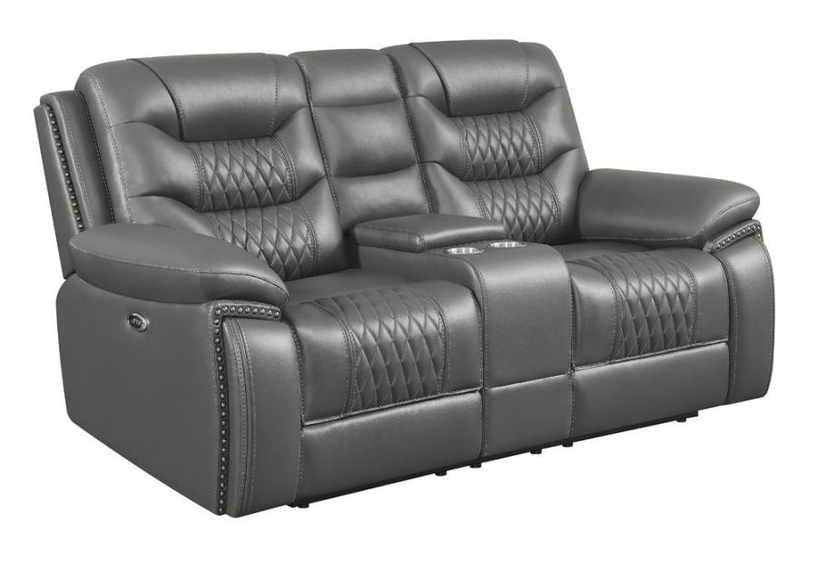 Flamenco - Tufted Upholstered Power Loveseat With Console - Charcoal