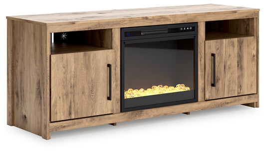 Hyanna - Tan - 63" TV Stand With Glass/Stone Fireplace Insert