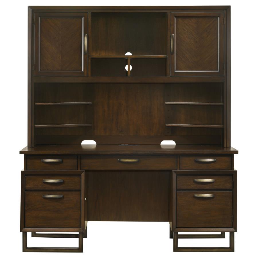 Marshall - 7-Drawer Credenza Desk With Hutch - Dark Walnut and Gunmetal