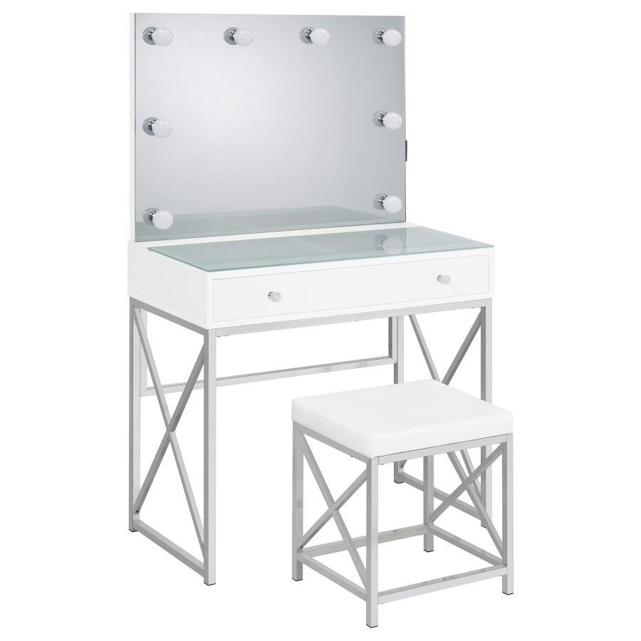 Eliza - 2-Piece Vanity Set With Hollywood Lighting - White and Chrome