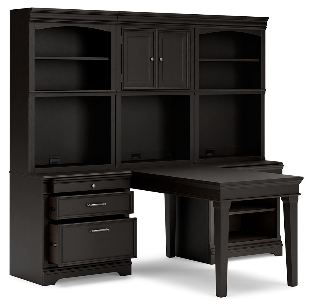 Beckincreek - Black - Home Office Bookcase Desk With 2 Bookcases