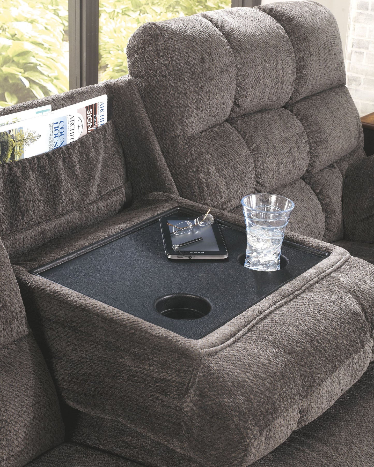 Acieona - Slate - Rec Sofa W/Drop Down Table