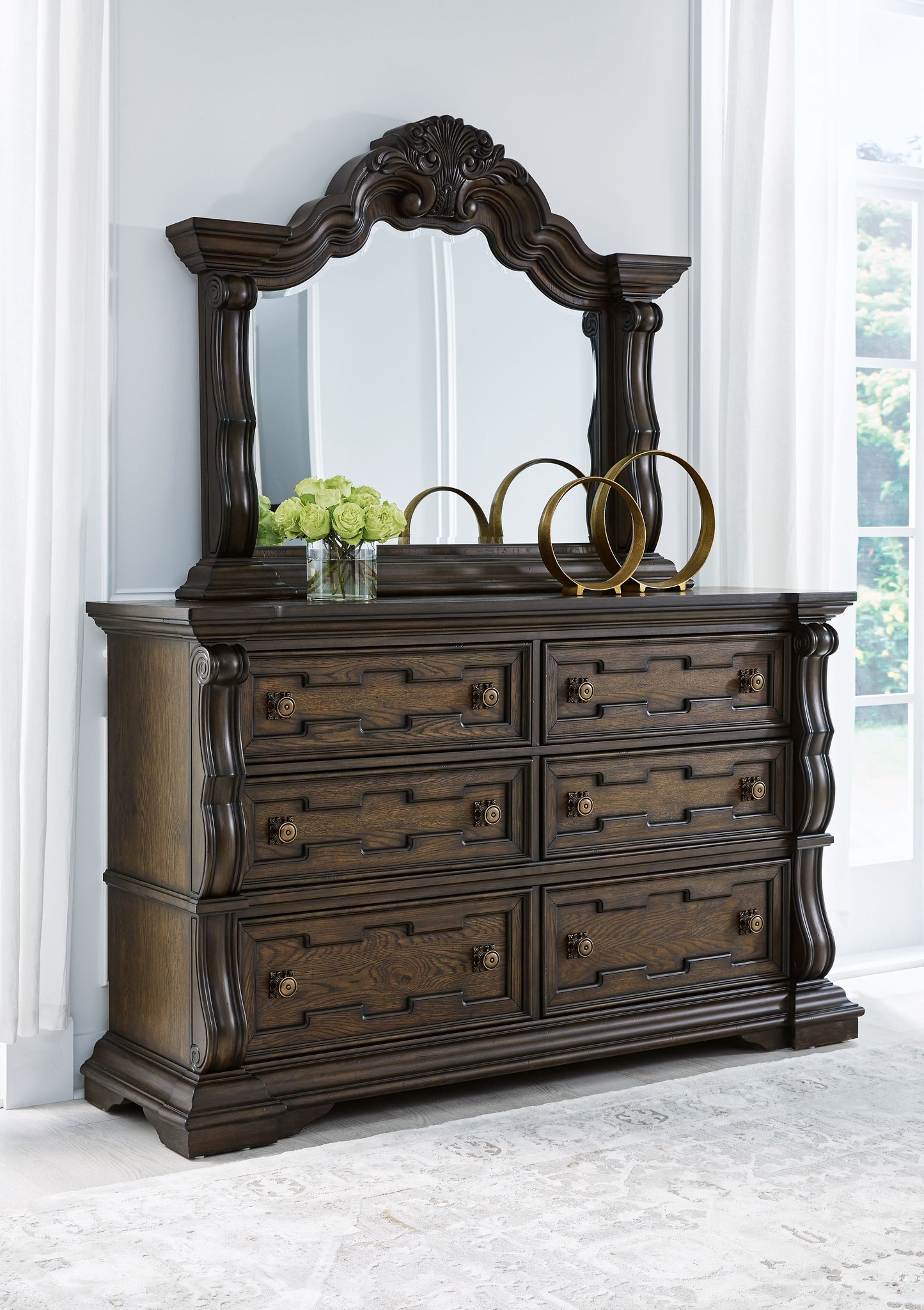 Maylee - Dark Brown - 8 Pc. - Dresser, Mirror, Chest, California King Upholstered Bed, 2 Nightstands