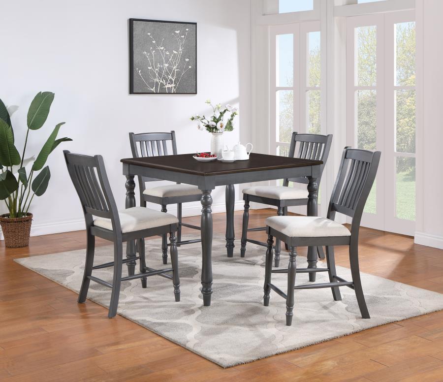 Wiley - 5-Piece Square Spindle Legs Counter Height Dining Set - Beige and Gray
