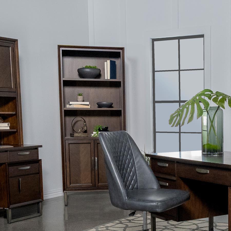 Marshall - 3-Shelf Bookcase With Storage Cabinet - Dark Walnut and Gunmetal