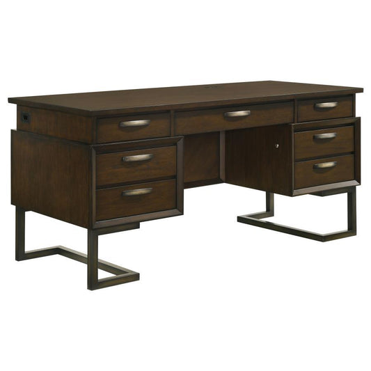 Marshall - 6-Drawer Executive Desk - Dark Walnut and Gunmetal