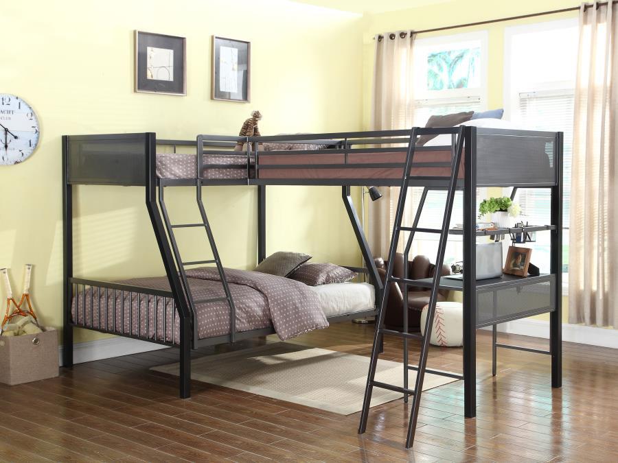 Meyers - 2-Piece Metal Twin Over Full Bunk Bed Set - Black and Gunmetal