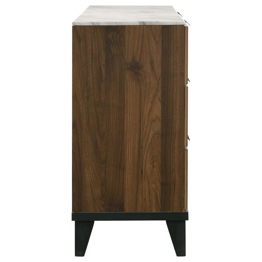 Mays - 6-Drawer Dresser With Faux Marble Top - Walnut Brown