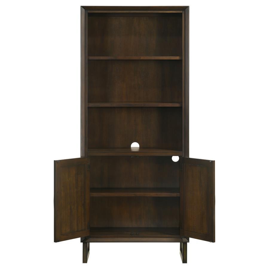 Marshall - 3-Shelf Bookcase With Storage Cabinet - Dark Walnut and Gunmetal