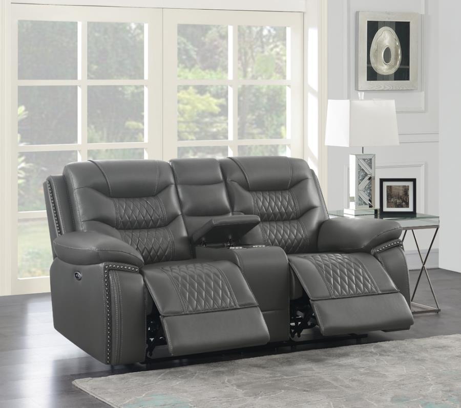 Flamenco - Tufted Upholstered Power Loveseat With Console - Charcoal
