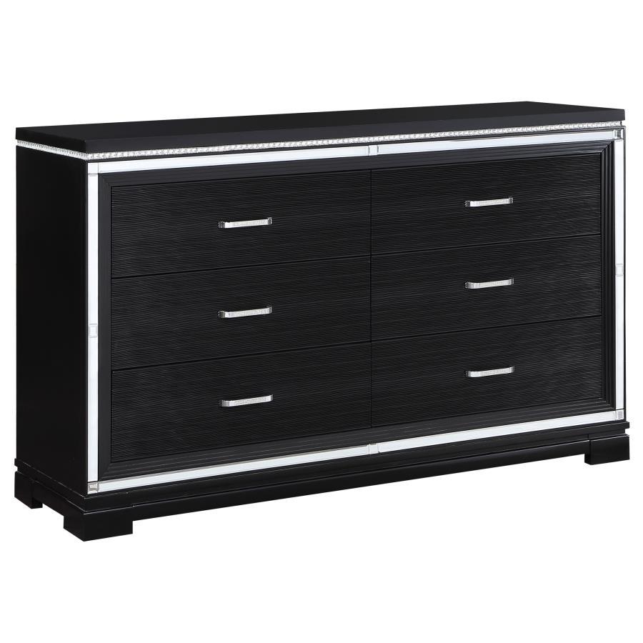 Cappola - Rectangular 6-Drawer Dresser - Silver and Black