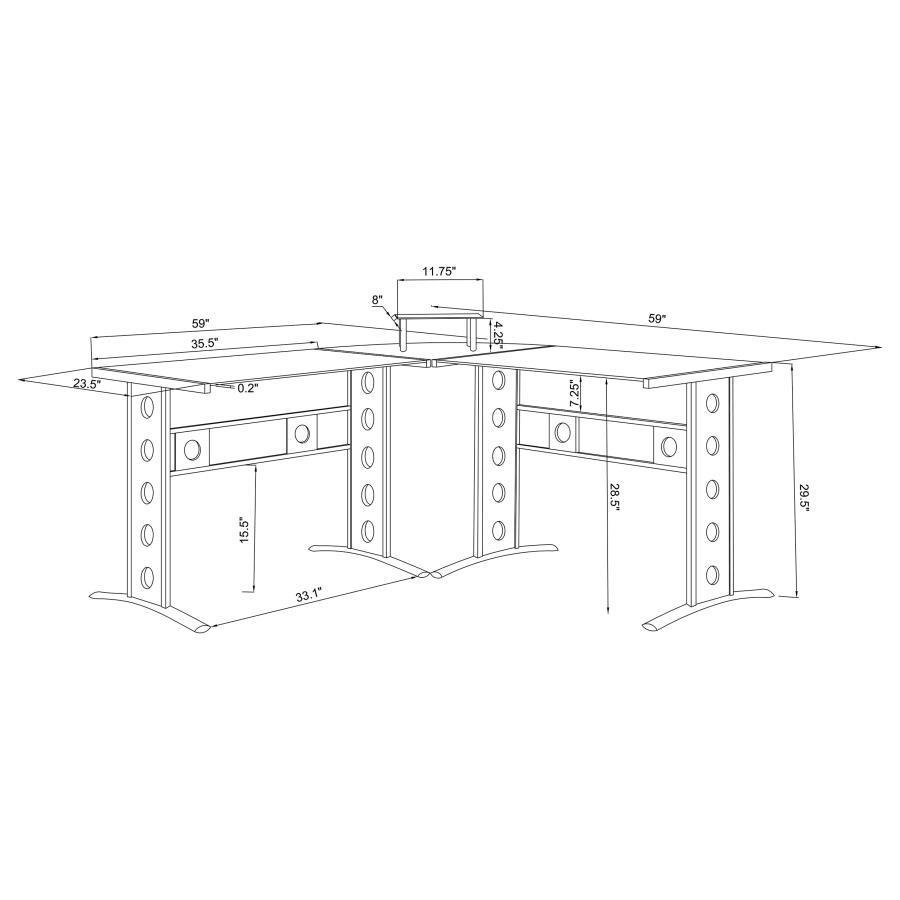 Keizer - 3-Piece L-Shape Office Desk Set - Black and Silver