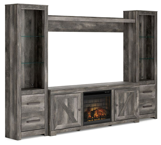 Wynnlow - Gray - 4-Piece Entertainment Center With 72" TV Stand And Faux Firebrick Fireplace Insert