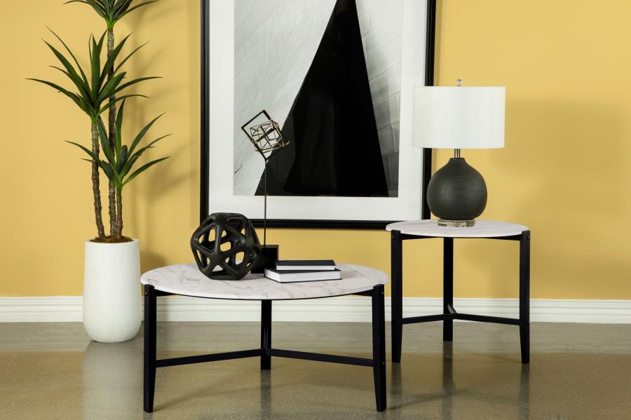 Tandi - Round End Table Faux Marble - White and Black