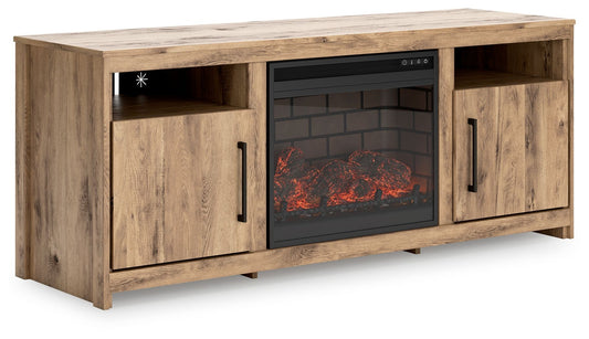 Hyanna - Tan - 63" TV Stand With Faux Firebrick Fireplace Insert