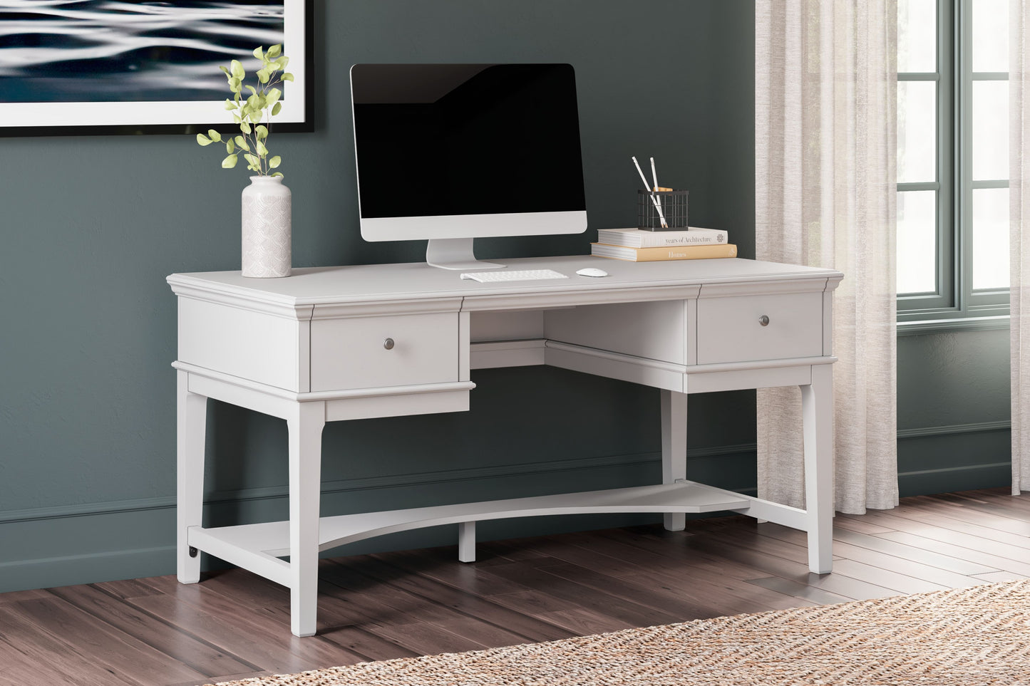 Kanwyn - Whitewash - Home Office Storage Leg Desk