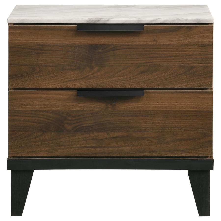 Mays - 2-Drawer Nightstand With Faux Marble Top - Walnut Brown