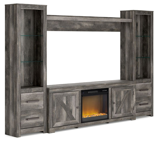 Wynnlow - Gray - 4-Piece Entertainment Center With Glass/Stone Fireplace Insert