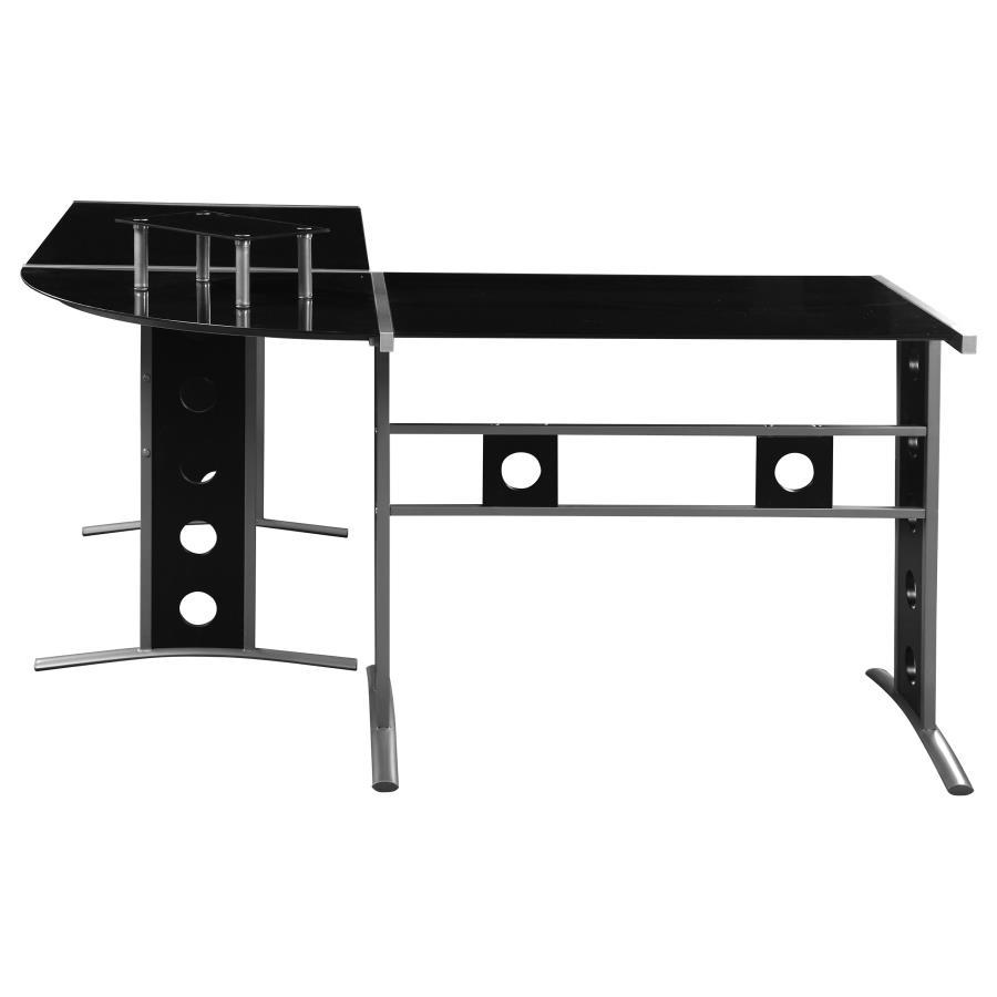 Keizer - 3-Piece L-Shape Office Desk Set - Black and Silver
