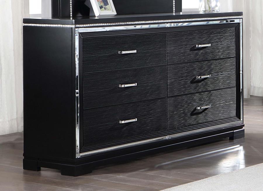 Cappola - Rectangular 6-Drawer Dresser - Silver and Black