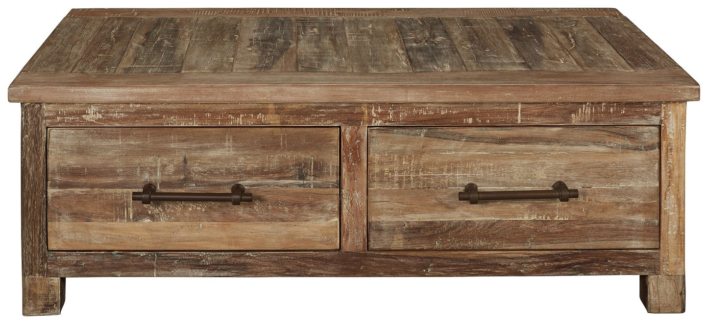 Randale - Distressed Brown - Cocktail Table With Storage