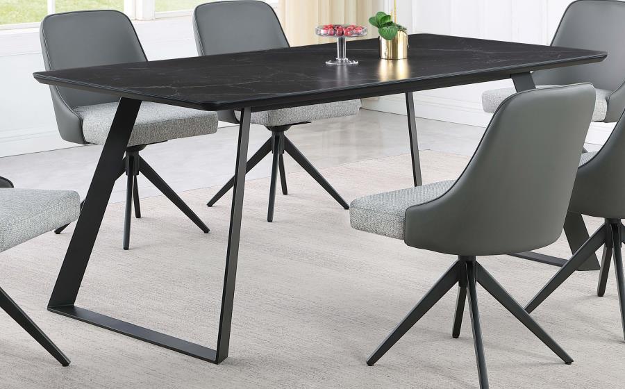 Smith - Rectangle Ceramic Top Dining Table - Black and Gunmetal