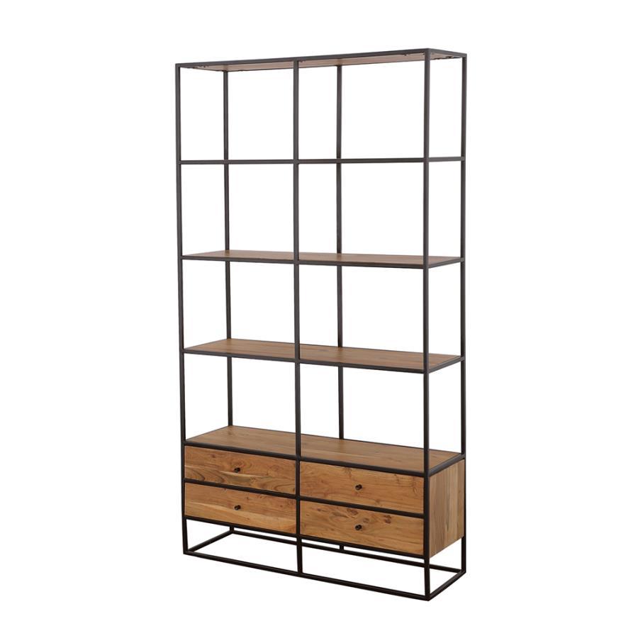 Belcroft - 4-Drawer Etagere - Natural Acacia and Black