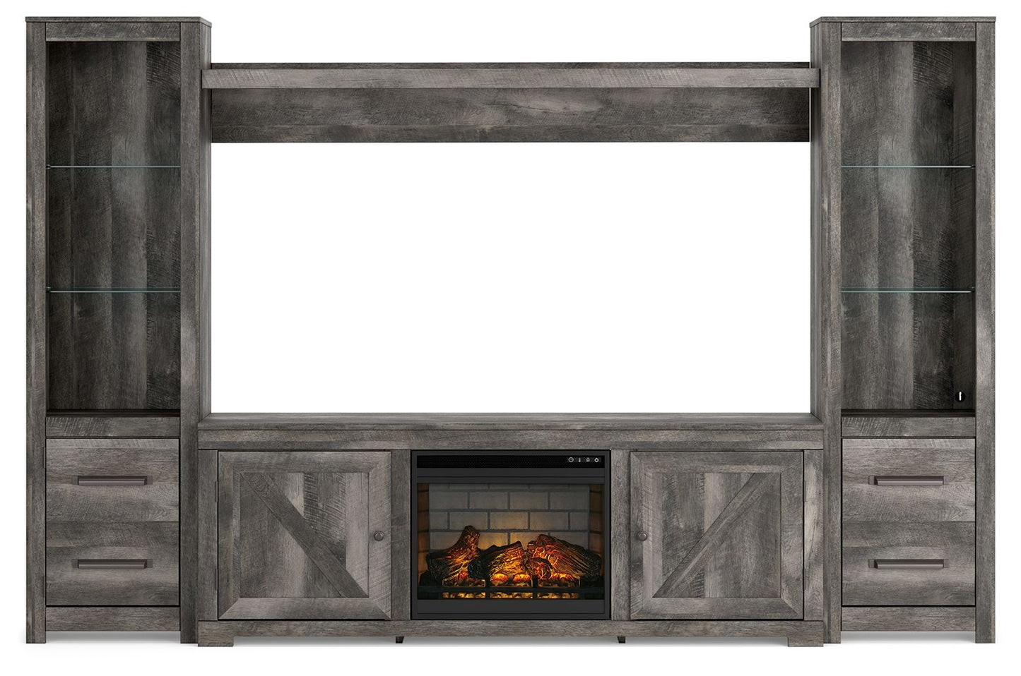 Wynnlow - Gray - 4-Piece Entertainment Center With 72" TV Stand And Faux Firebrick Fireplace Insert