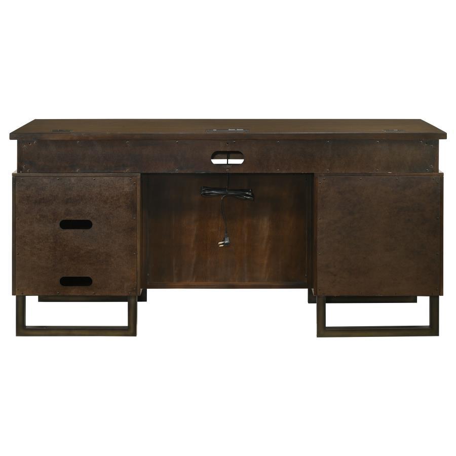 Marshall - 5-Drawer Credenza Desk With Power Outlet - Dark Walnut and Gunmetal