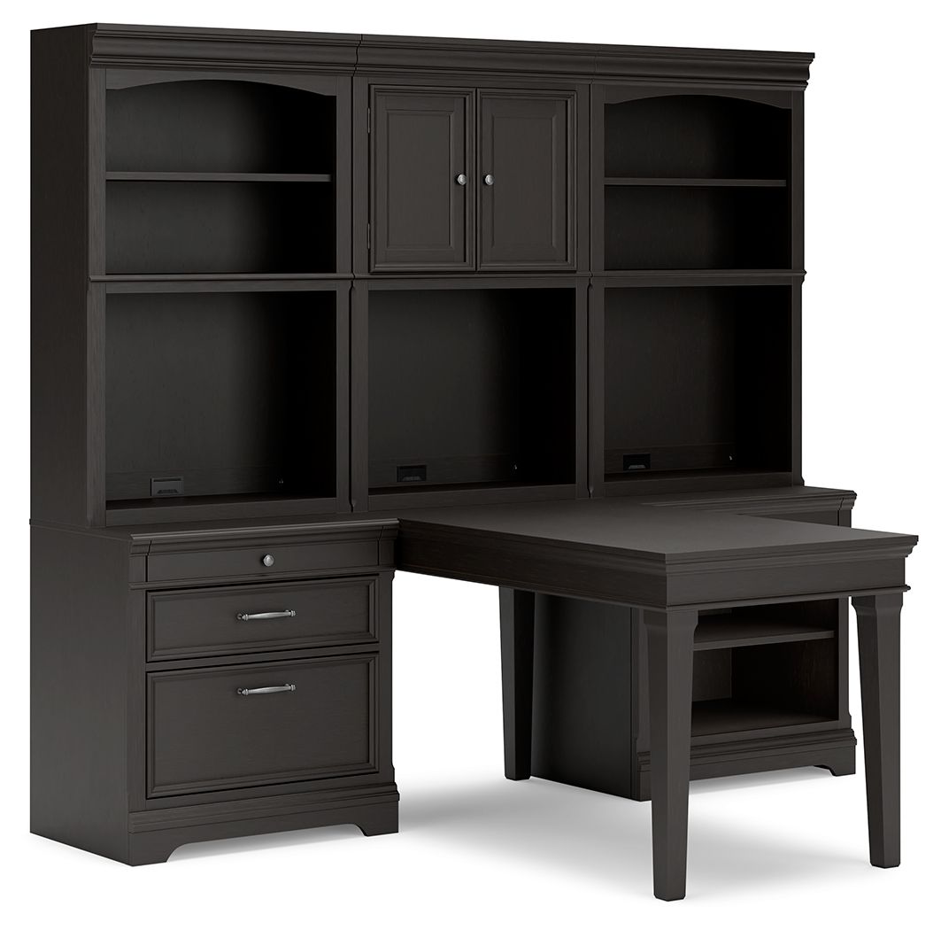 Beckincreek - Black - Home Office Bookcase Desk With 2 Bookcases