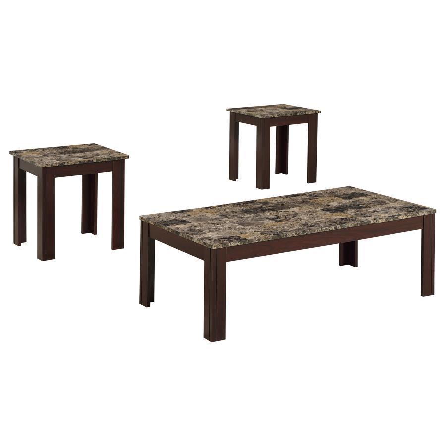 Rhodes - 3-piece Faux Marble Top Occasional Set - Brown